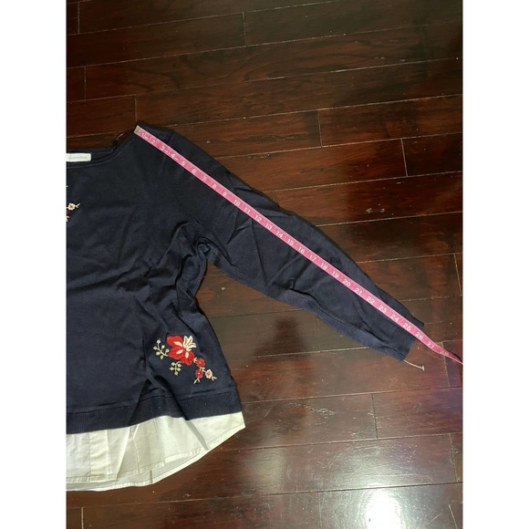 Charter Club Layered Look Sweater Blue Fall Winter Long Sleeve New Floral XL - Picture 6 of 8